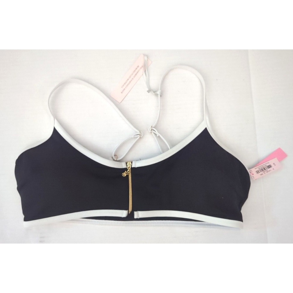Victoria's‎ Secret Black w/ White Trim Light Lined Swimsuit Top Front Zip Large